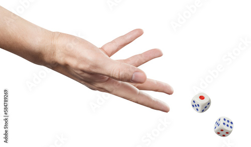 The dice game: hand throwing game cubes, cut out