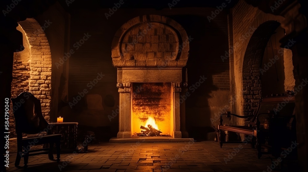 Fireplace with burning fire Generative AI Fireplace with burning fire Generative AI