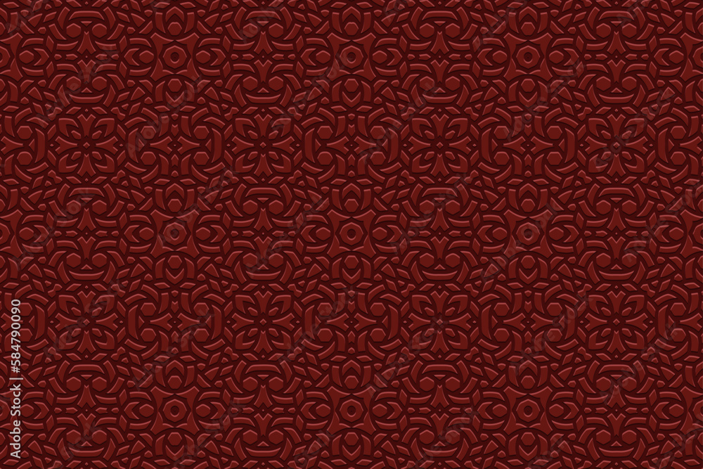 Embossed ethnic brown background, cover design. Geometric trendy 3D pattern, press paper, leather. Motives of the East, Asia, India, Mexico, Aztecs, Peru. Dudling, boho, art deco, handmade style. Embossed ethnic brown background, cover design. Geometric trendy 3D pattern, press paper, leather. Motives of the East, Asia, India, Mexico, Aztecs, Peru. Dudling, boho, art deco, handmade style.