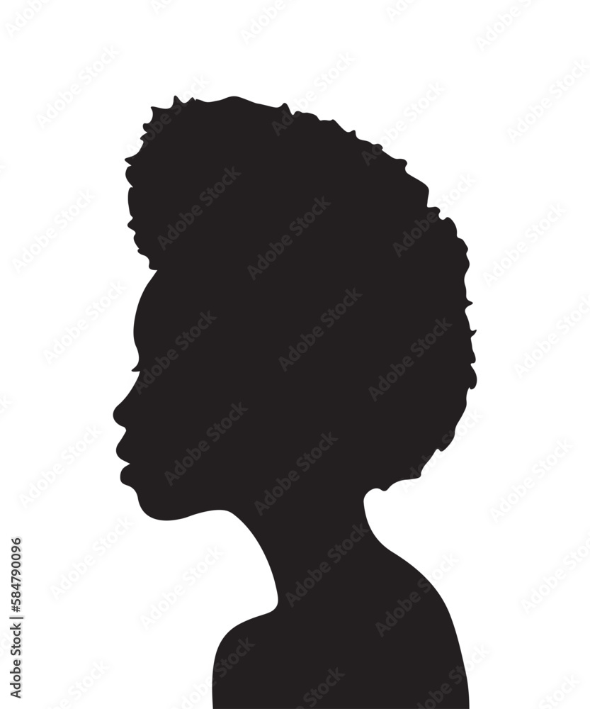 silhouette of a woman with curly hair