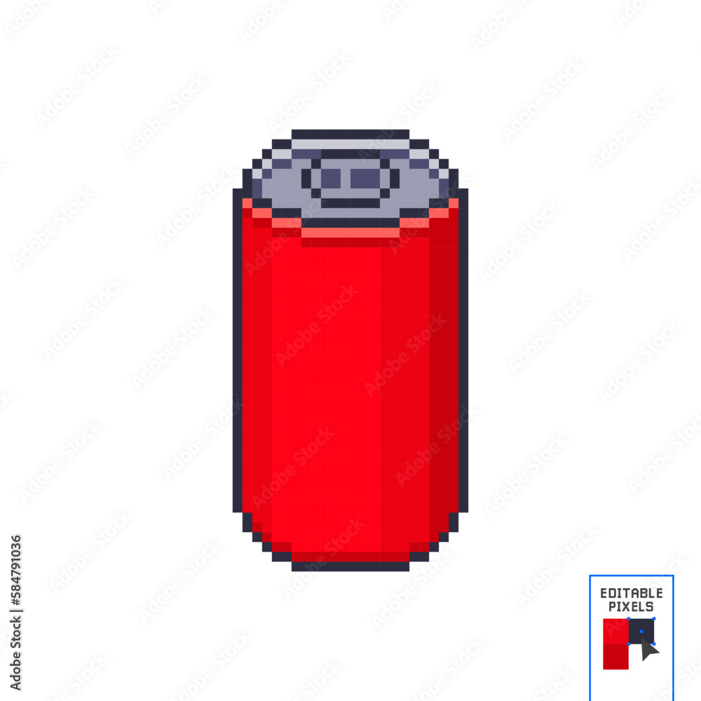 Pixel art can of iced cola. Retro 8 bit vector illustration. Red Soda Cold Cola Drink Beverage Carbonated Soft Cocaine Aluminum Tin Can 8bit Pixel Art - obrazy, fototapety, plakaty 