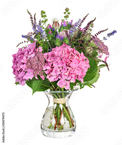 Canvas Print Bunch of flowers with hydrangea and herbs, transparent background