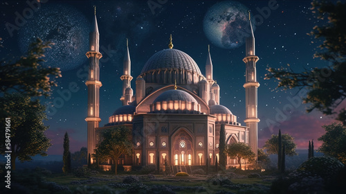 Beautiful Mosque in the wonderful day and night