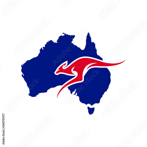 australia map vector. australia symbol vector illustration, Kangoroo body's template design, Australia travel logo vector design. Suitable for business, travelling, world map