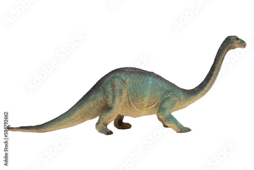 A worn plastic long necked dinosaur isolated. Brachiosaurus.