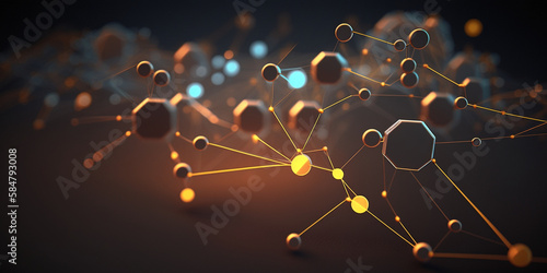 Abstract connected dots and lines. Concept of AI technology  Motion of digital data flow. Communication and technology network concept with moving lines and dots