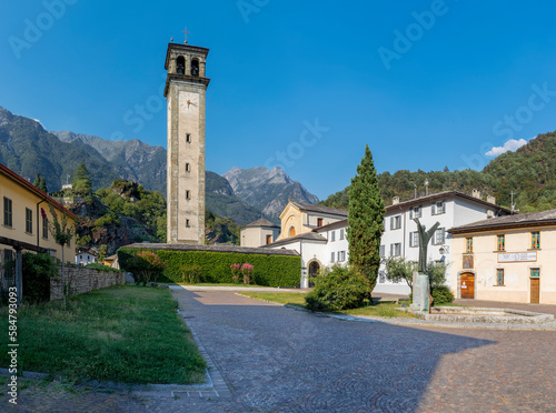 Chiavenna the tower of  church San Lorenzo. photo