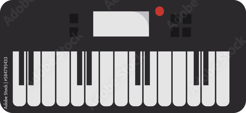a black piano, a popular modern harmonic instrument played by pressing it
