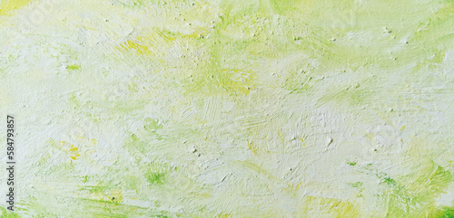 Abstrakcyjne, białe, żółte, zielone tło malowane pędzlem © Joanna