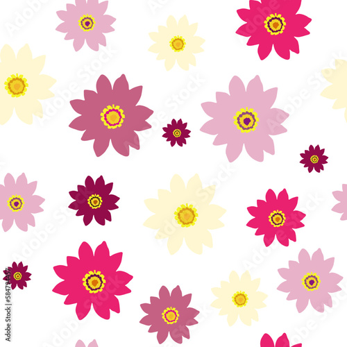 Seamless pattern colorful Gazania on white background. Big and small garden flowers ornament  vector design eps 10
