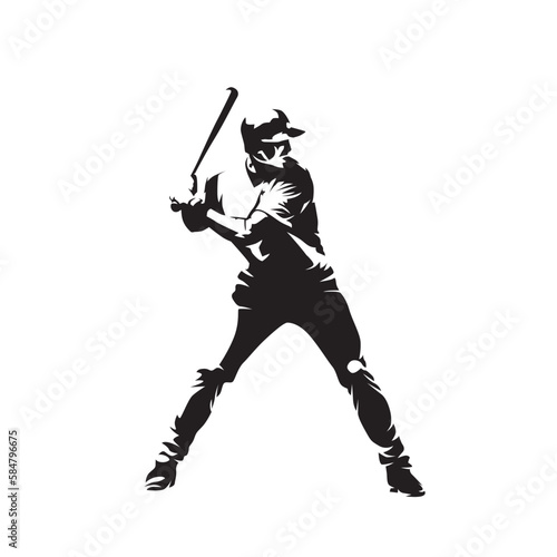 Baseball player holding bat, isolated vector silhouette. Baseball batter logo, team sport athlete