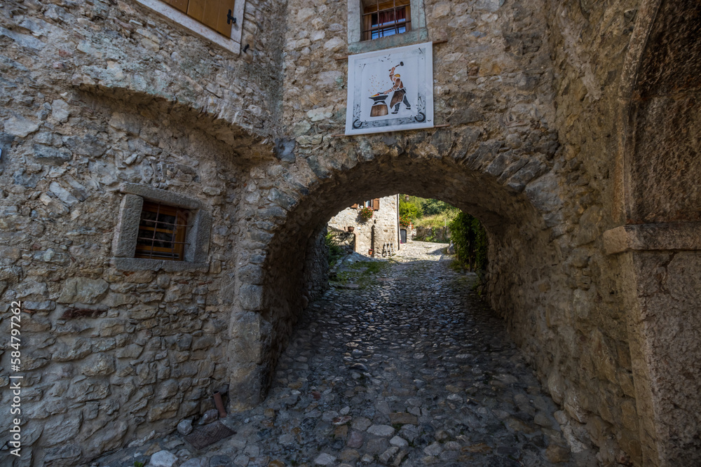 Street of the old medieval town of Canale di Tenno on Lake Garda