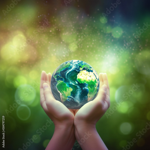 Eco-Visionaries: Hands Holding Earth for Sustainable Living & Business. Ai Genrated Art. Wallpaper, Background. Concept Art for Environment.