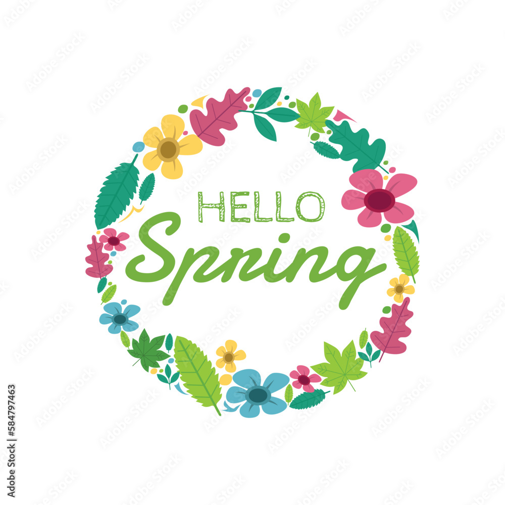  Hello spring lettering with flowers