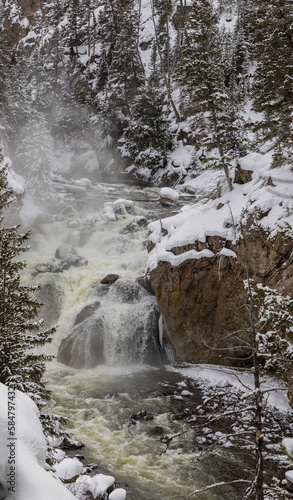Snow Covered Landscape on the Firehole River in Yellowstone National Park in Winter