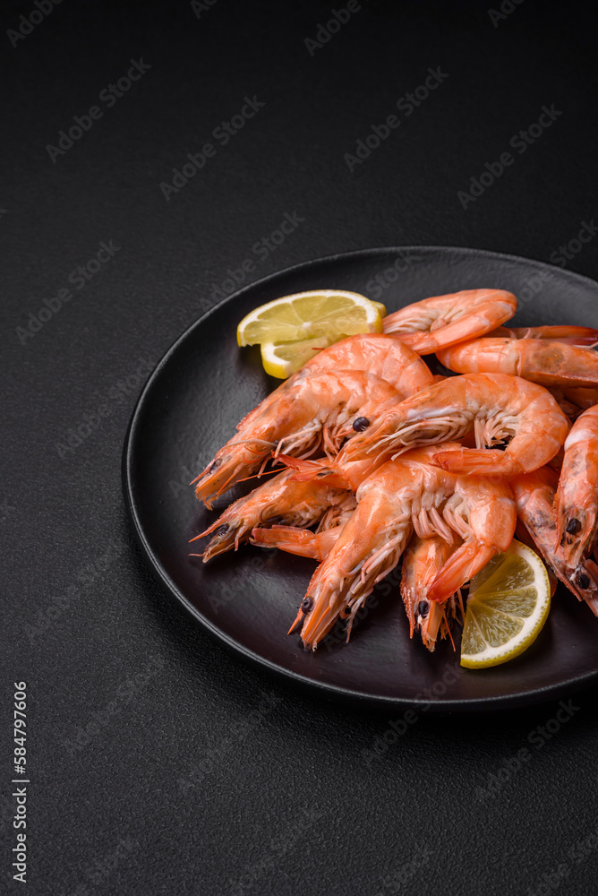 Tiger shrimp or langoustine boiled with spices and salt Tiger shrimp or langoustine boiled with spices and salt