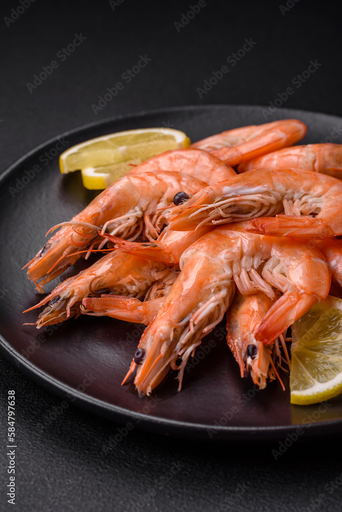 Tiger shrimp or langoustine boiled with spices and salt Tiger shrimp or langoustine boiled with spices and salt