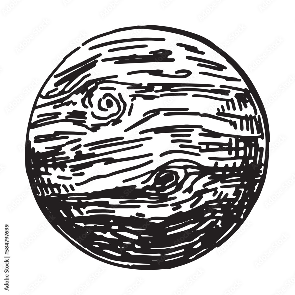 Cosmic space object doodle. Outline drawing of planet. Astronomy science sketch. Hand drawn vector illustration isolated on white.