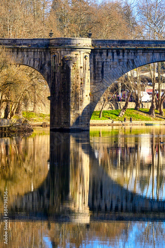 Tamega River and Saint Gonzalo Bridge in Amarante, Portugal. 