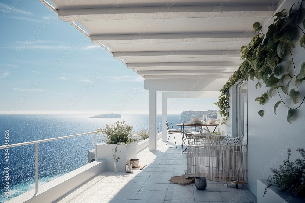Minimalistic Ocean View Terrace, Generative AI Minimalistic Ocean View Terrace, Generative AI