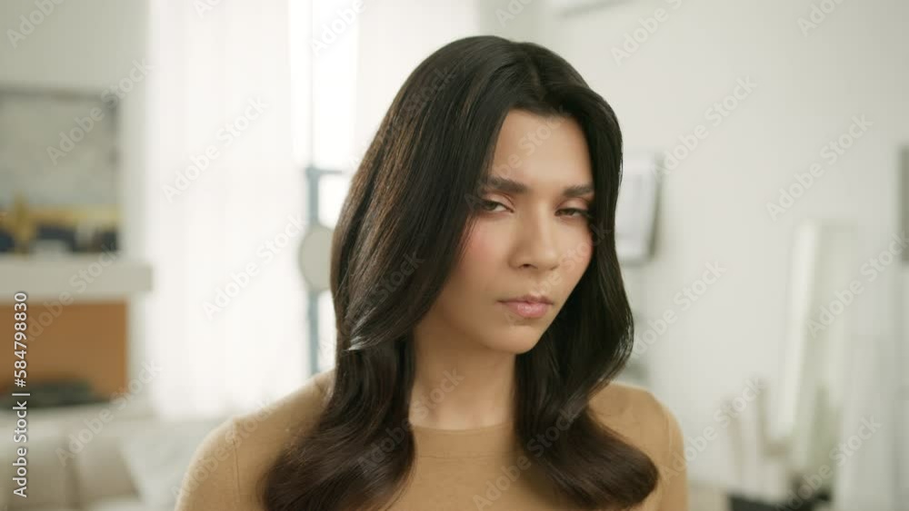 Beautiful female is mad about problem or issue. Negative emotional female face stressed about mistake error, worried about bad news at home in slow motion 4K. Angry upset young woman feels frustrated Beautiful female is mad about problem or issue. Negative emotional female face stressed about mistake error, worried about bad news at home in slow motion 4K. Angry upset young woman feels frustrated