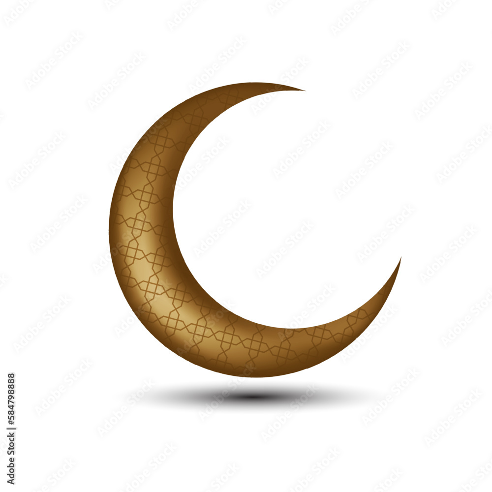 3d Gold Crescent With Geometric Ornament Pattern Islamic Graphic Element Vector Illustration 3d Gold Crescent With Geometric Ornament Pattern Islamic Graphic Element Vector Illustration