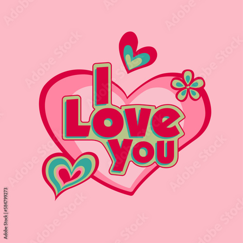 Retro declaration of love pink heart with text