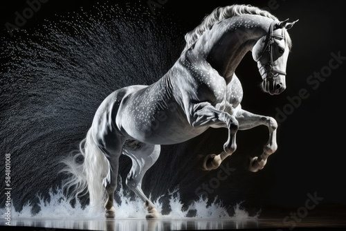 animal show jumping and dancing horse on stage, created with generative ai