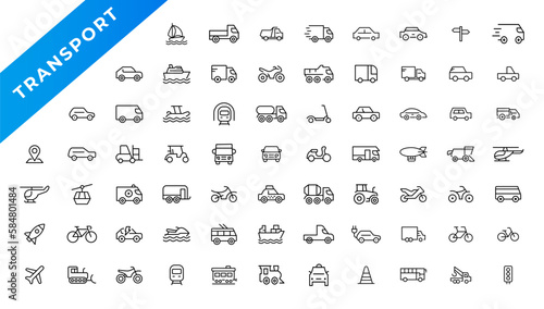 Transport Icon set, vehicle and delivery elements - minimal thin line web icon set. Outline icons collection. Simple vector illustration.