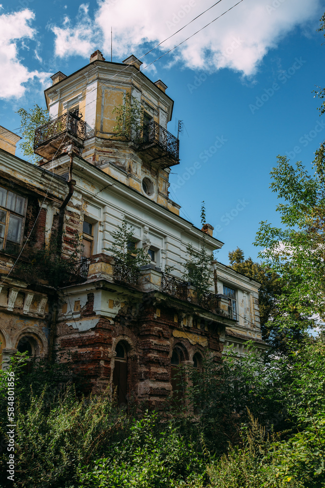 Old overgrown abandoned Philippov Mansion in Moscow Region, Russia