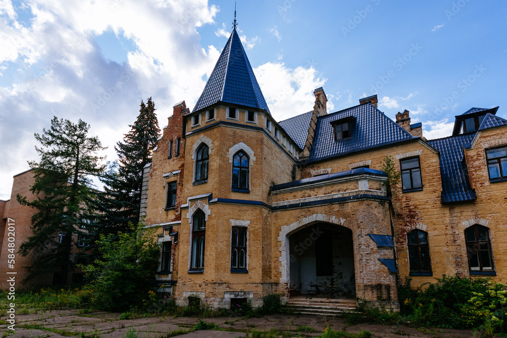 Old abandoned castle in gothic style. Former Philipov manor, Former Manor Uspenskoye, Moscow region Old abandoned castle in gothic style. Former Philipov manor, Former Manor Uspenskoye, Moscow region