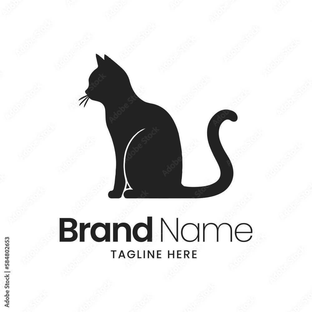 Black cat on a white background Logo Design in modern minimalist illustrations flat icons, vector logo