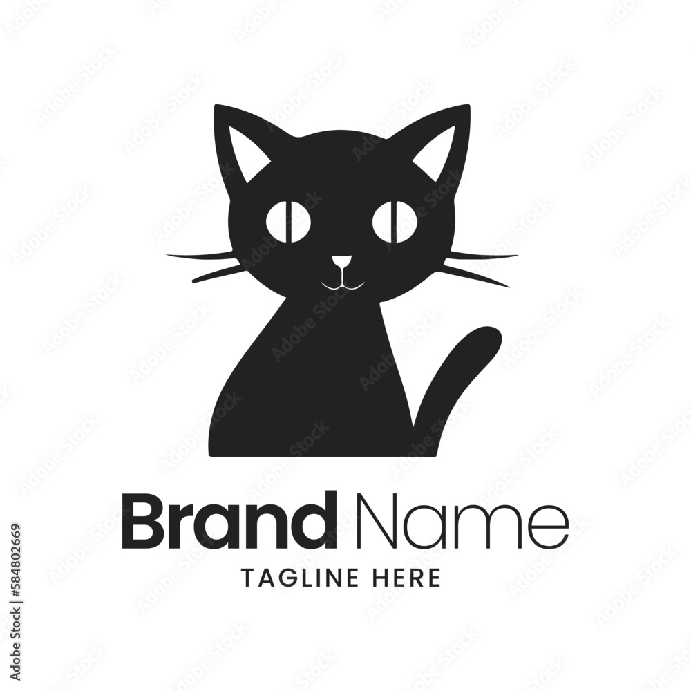Black cat on a white background Logo Design in modern minimalist illustrations flat icons, vector logo