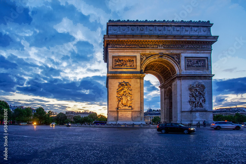 Triumph Arch in Paris in blue hour