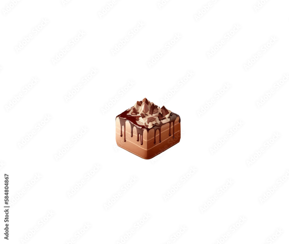 Obraz premium Cartoon chocolate cake or brownie with soufflé isolated on white background. Vector illustration