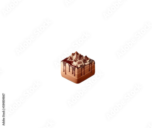 Cartoon chocolate cake or brownie with soufflé isolated on white background. Vector illustration