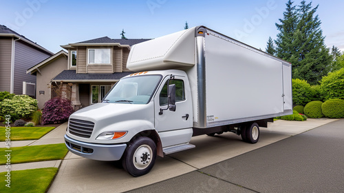 Professional Moving Services, Van Parked in Front of Home for Safe and Secure Transfer, Generative AI
