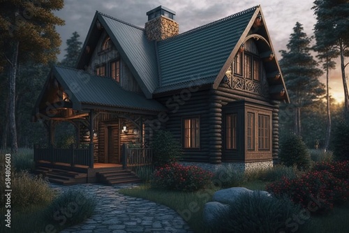 Rejuvenate Your Spirits at This Lovely Wooden Lodge Generative AI