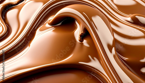 Milk Chocolate wavy swirl background. Abstract satin chocolate waves, brown color flow. Generative AI.