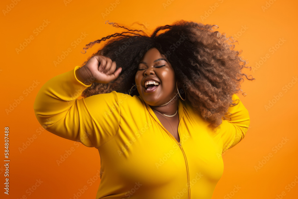 Happy young back woman dancing in a studio. Generative ai Happy young back woman dancing in a studio. Generative ai