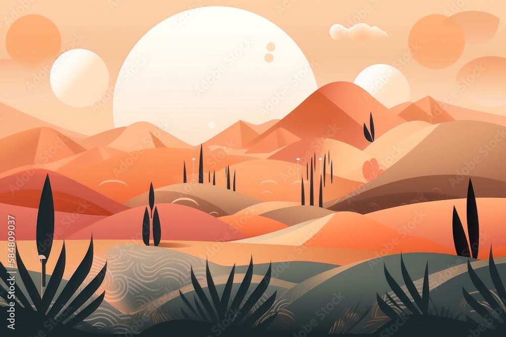 Abstract contemporary aesthetic background with landscape. AI generated