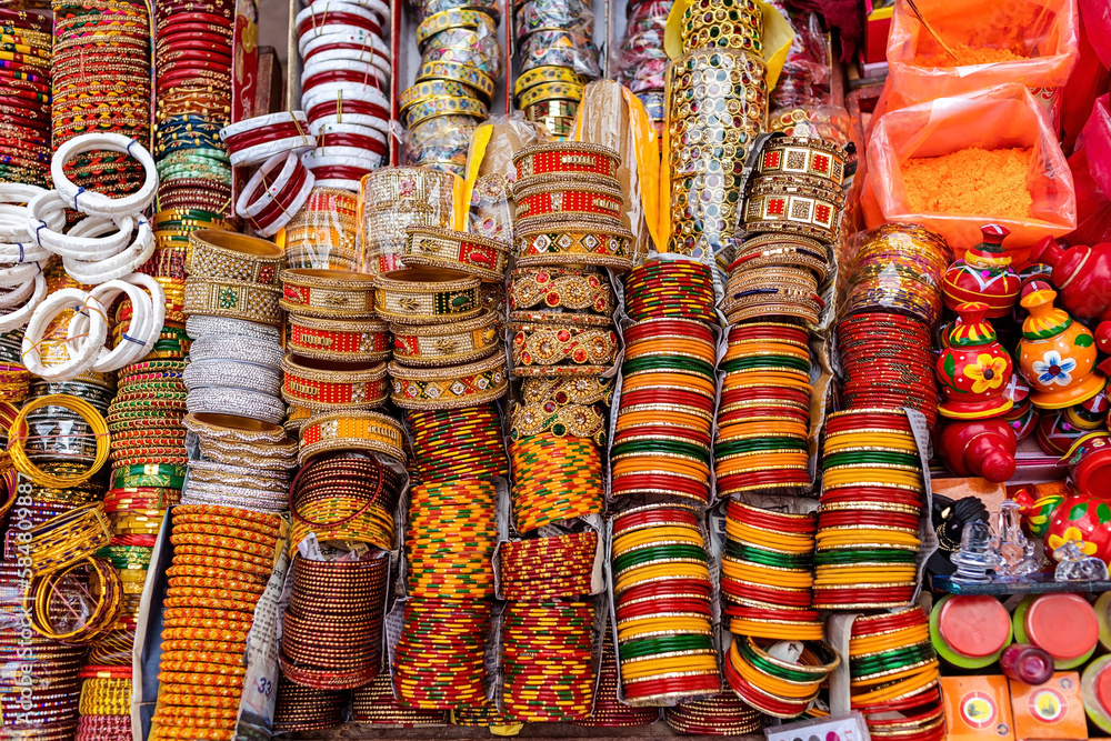 Souvenirs of India. Bracelets for sale in the market.