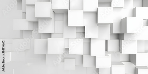 Random shifted rotated white cube boxes block background wallpaper banner with copy space.