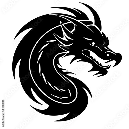 Dragon tattoo design. Vector project of black angry dragon.