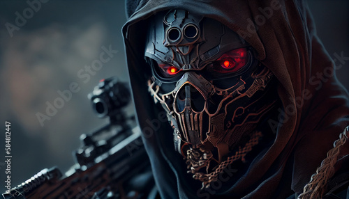 special forces sniper with skull mask of the dead