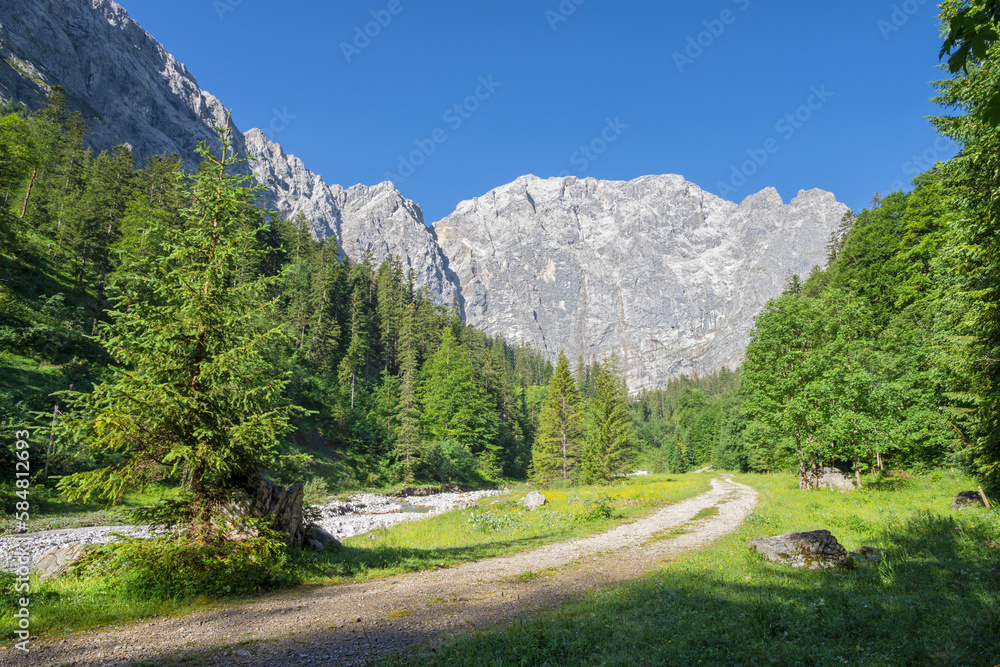 The north walls of Karwendel mountains - walls of Grubenkar spitze from the valley.