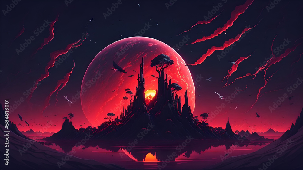 fantasy world red gradient sunset.