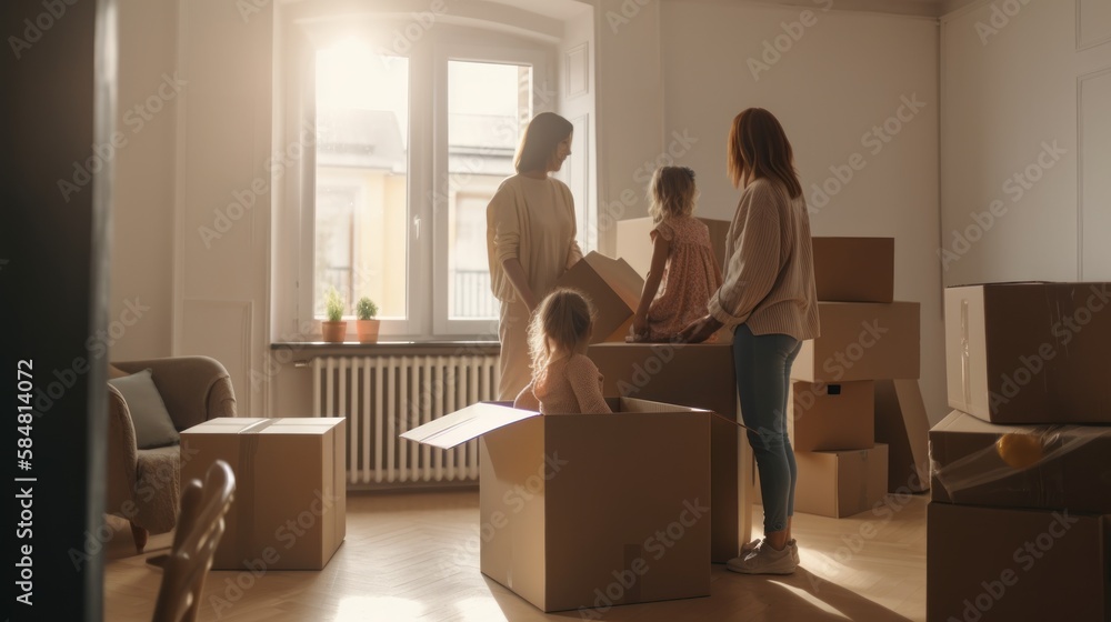 Family moving in new house, GENERATIVE AI