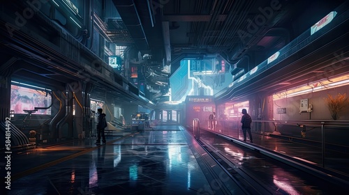 Glitched Cyberpunk Train Station Created with Generative AI
