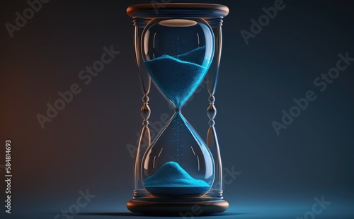 Hourglass with Glowing Sand on grey background